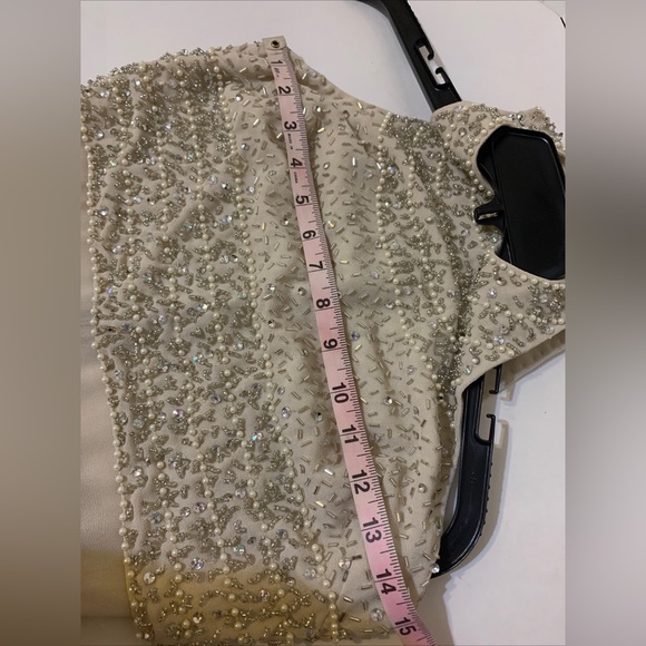 ASOS Embellished Crop Top Beaded Mini‎ Dress Women’s Ivory Beige Size US 4 - Picture 13 of 14